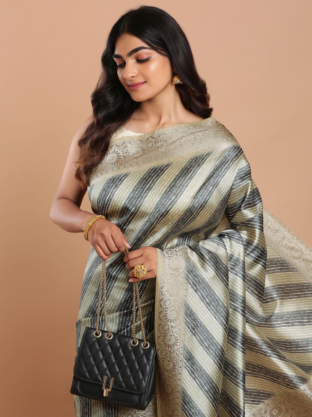 

Kalyan Silks Woven Design Zari Jute Silk Tussar Saree, Black