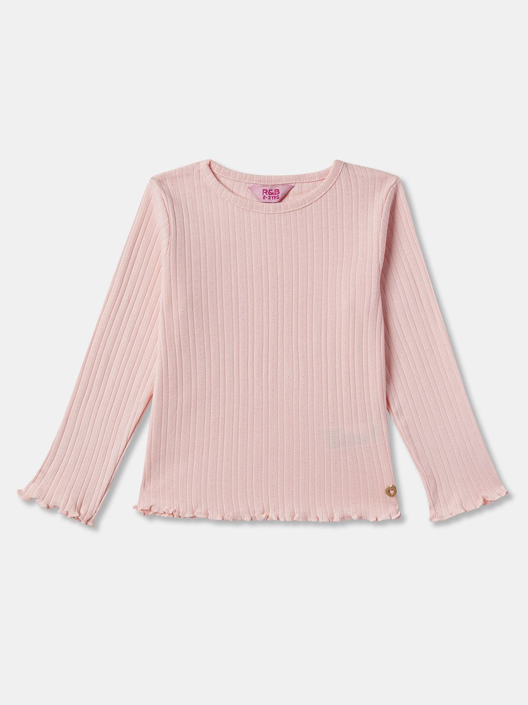

R&B Girls Cotton Round Neck Long Sleeves Casual Top, Pink