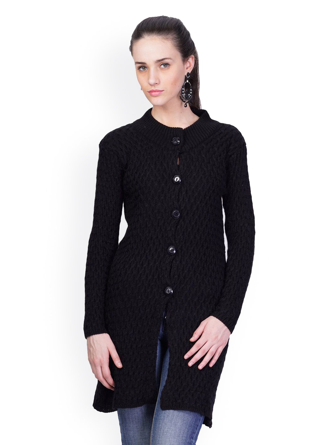 

MONTREX Women Self-Design Single-Breasted Overcoats, Black