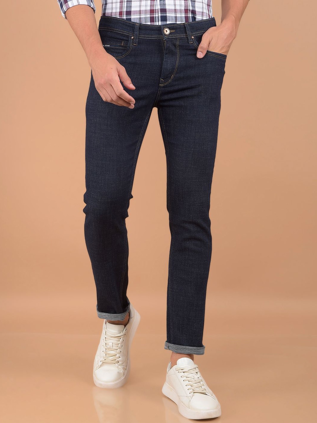 

Crimsoune Club Men Slim Fit Heavy Fade Stretchable Jeans, Navy blue