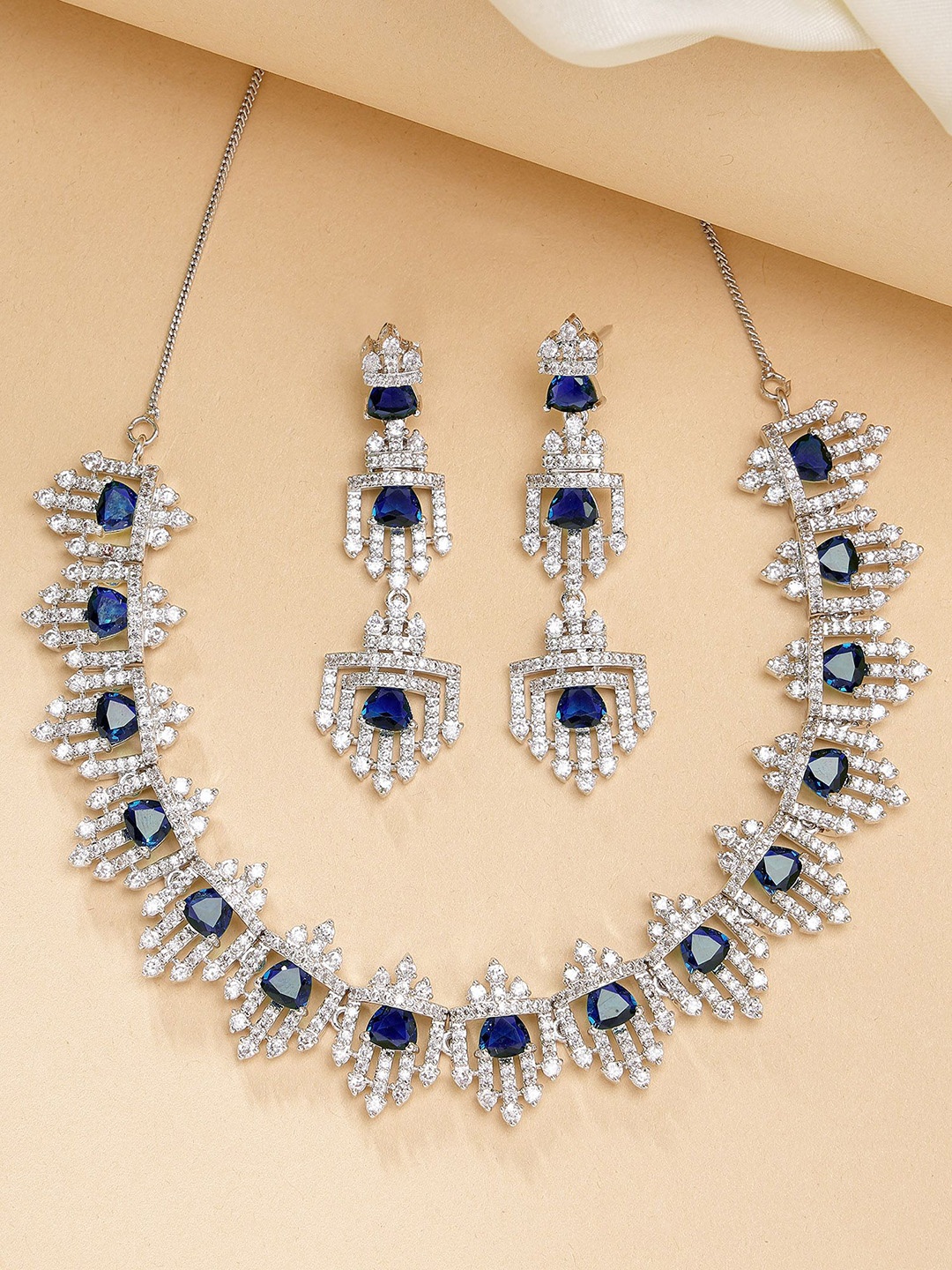 

KARATCART Silver-Plated American Diamond Studded Jewellery Set
