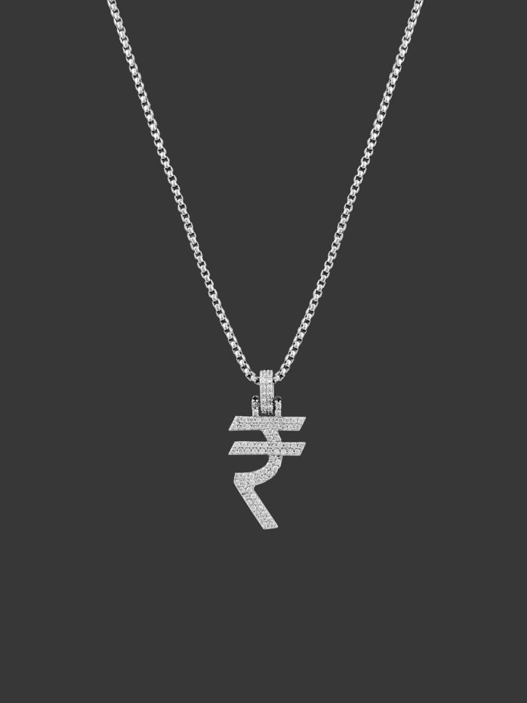 

BLACK MAMBA Men Rhodium-Plated Stone Studded Pendant With Chain, Silver