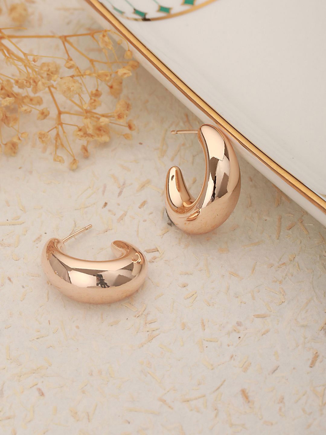 

SARAF TRENDZ Stainless Steel 18K Gold-Plated American Diamond Studded Half Hoop Earrings