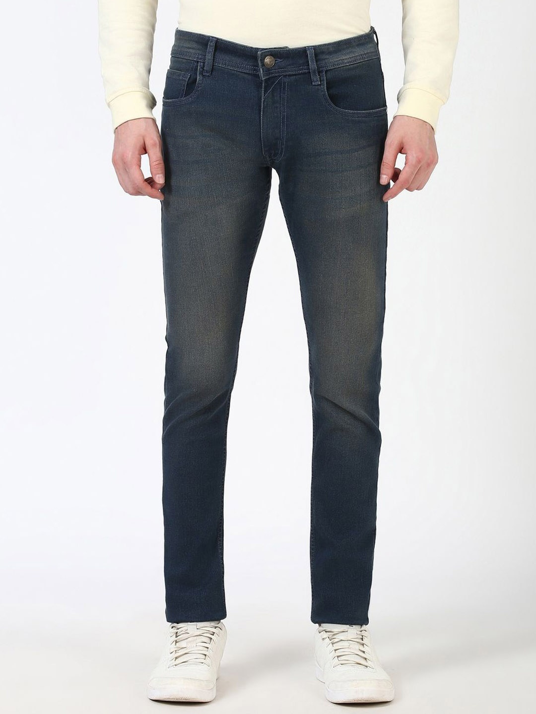 

Peter England Casuals Men Skinny Fit Mid-Rise Light Fade Jeans, Navy blue