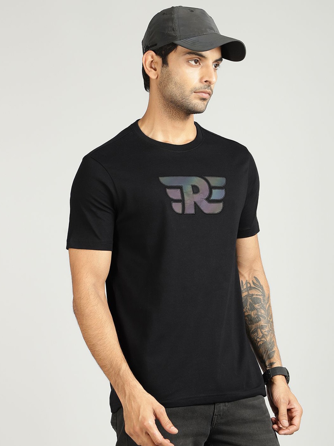 

Royal Enfield Men Solid Round Neck Cotton T-shirt, Black