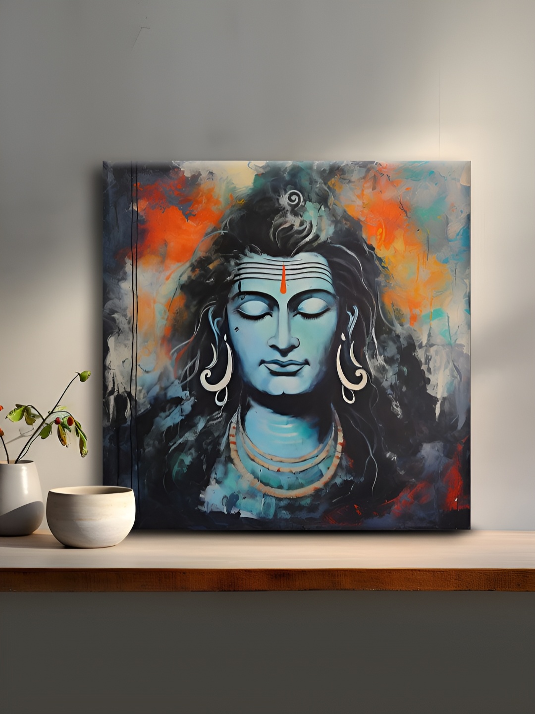 

OLIVE TREE Blue & Orange Canvas Religious Wall Painting