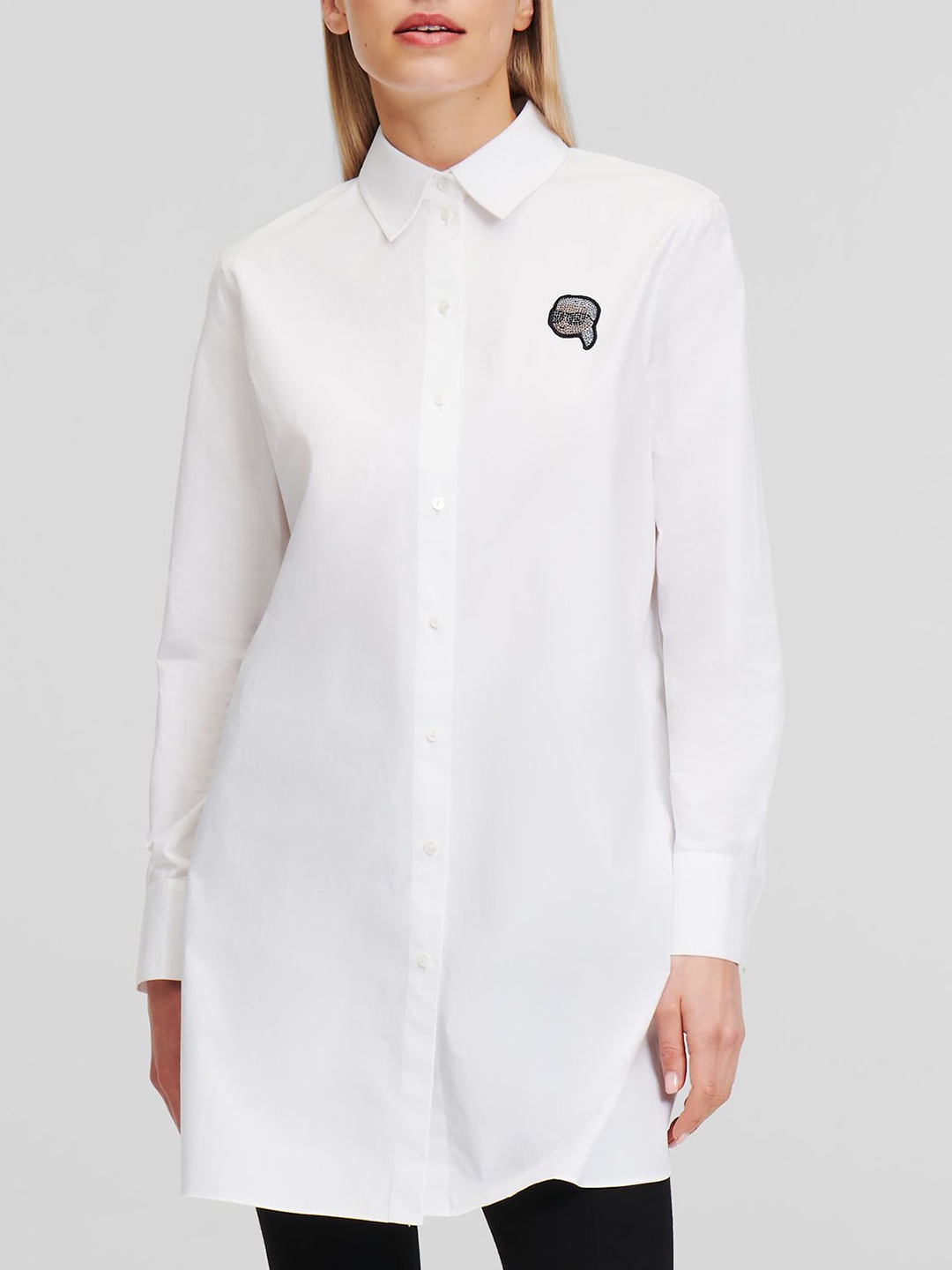 

Karl Lagerfeld Women Spread Collar Solid Cotton Slim Fit Casual Shirt, White