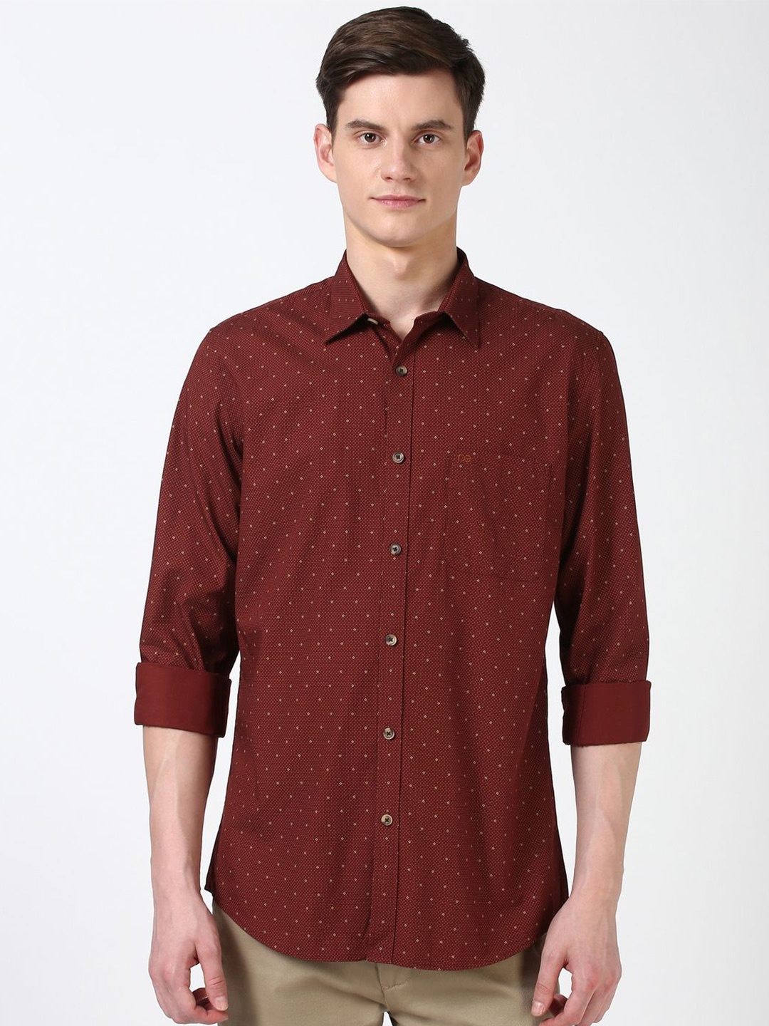 

Peter England Casuals Men Slim Fit Opaque Printed Casual Shirt, Maroon