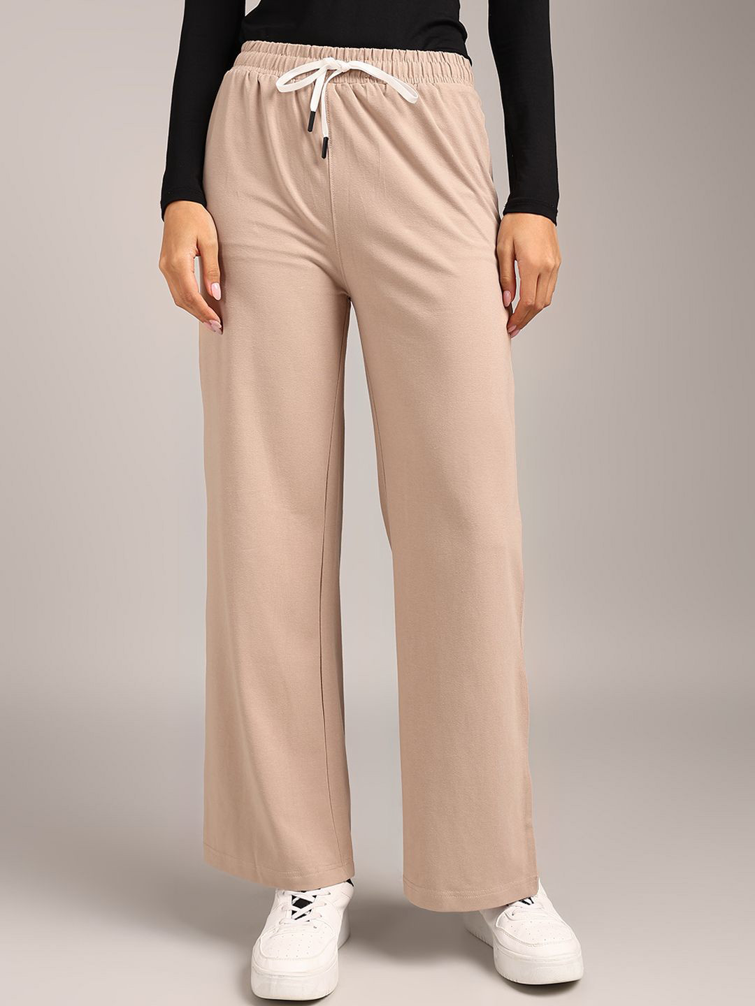 

The Roadster Lifestyle Co Women Straight-Fit Wide Leg Track Pants, Beige