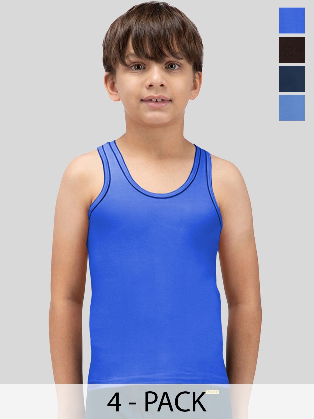 

AMUL COMFY Boys Pack Of 5 Pure Cotton Innerwear Vests AC-DF-VE-RN-KIDS-ASSORTED-45-5PC, Blue