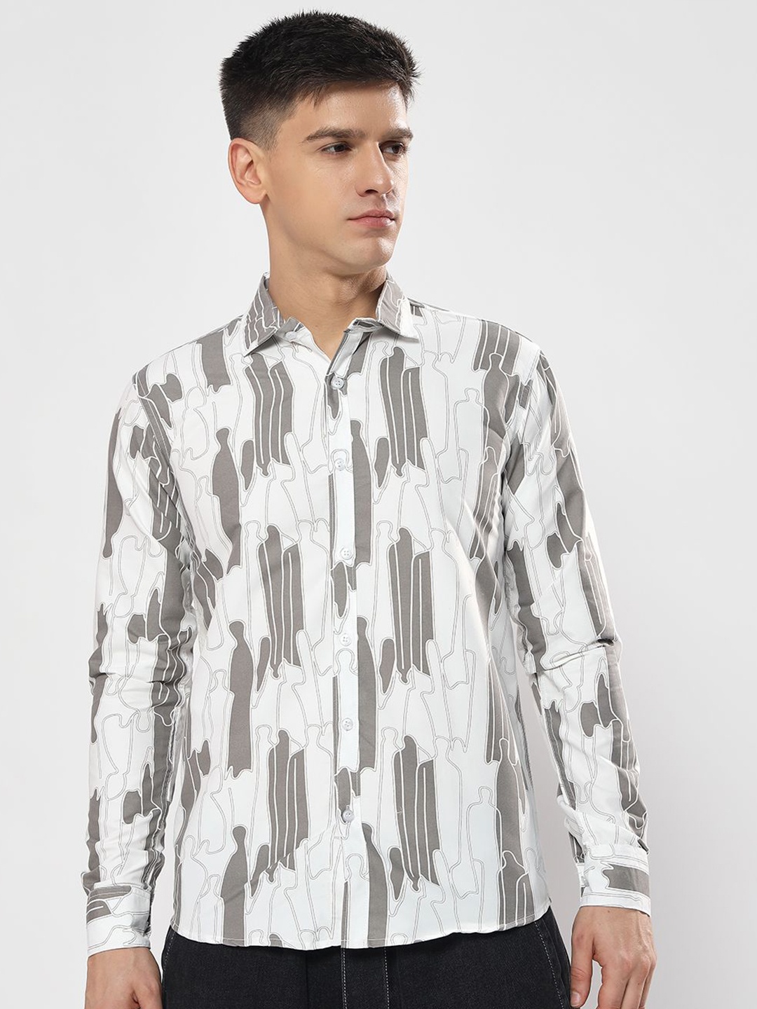 

YOUTH FIRST Men Premium Spread Collar Abstract Printed Casual Shirt, Grey