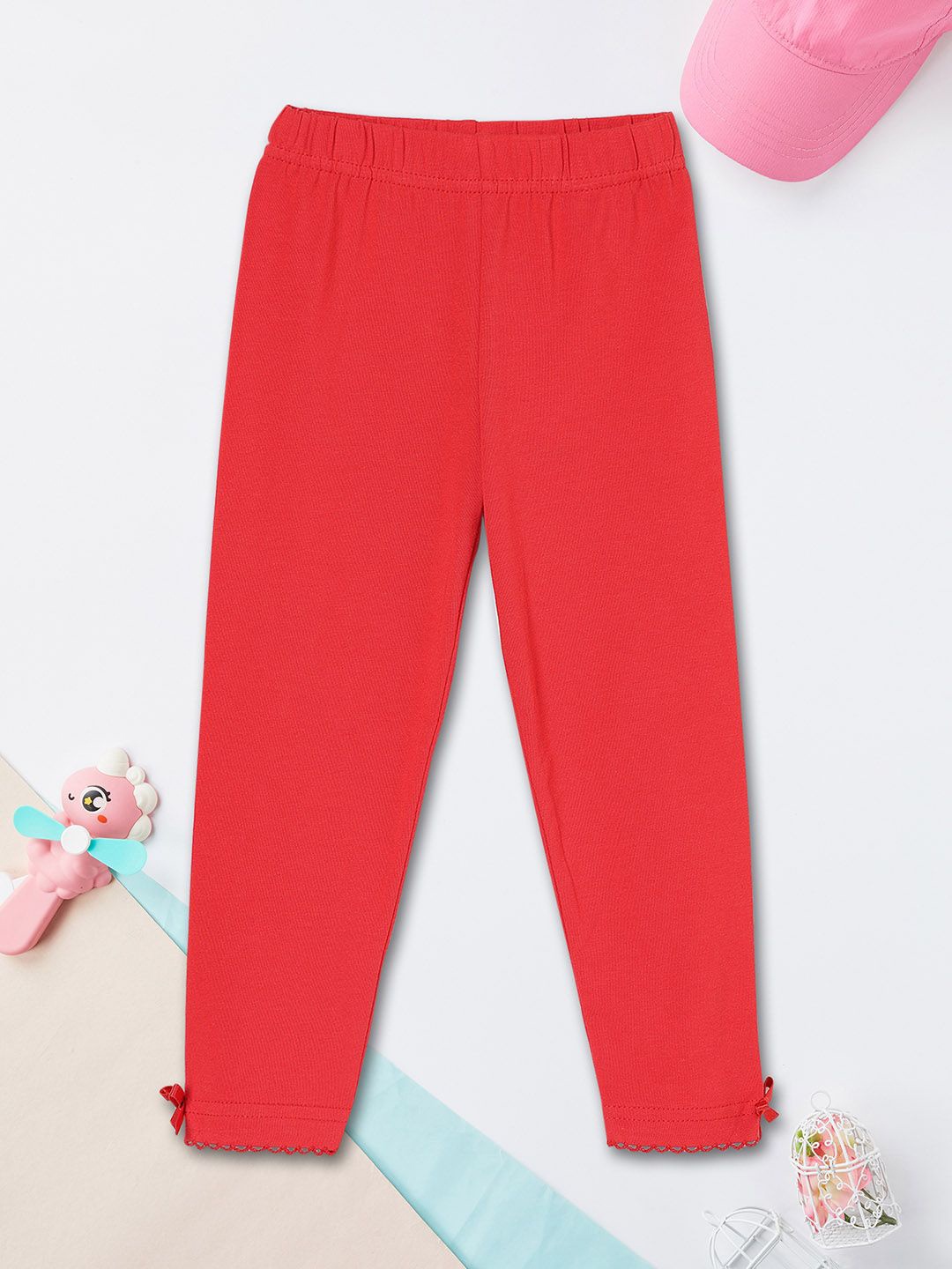 

max Girls Cotton Ankle-Length Leggings, Red