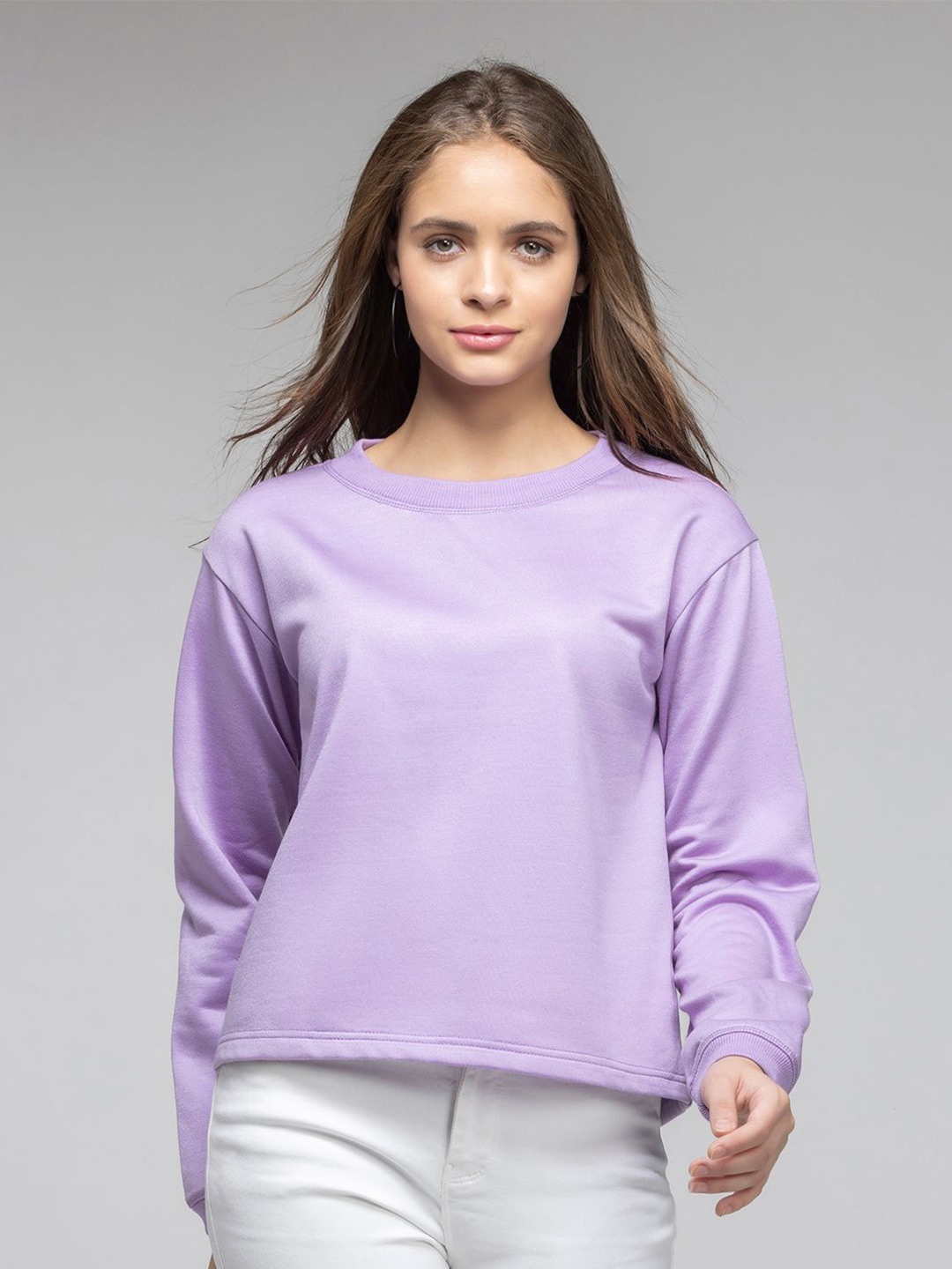 

SHAYE Women Solid Long Sleeves Sweatshirt, Lavender