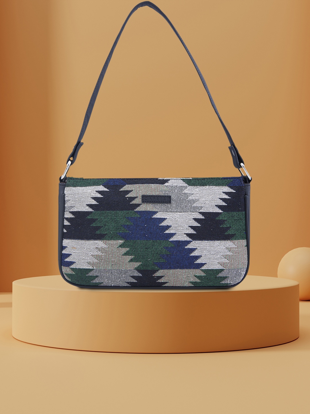 

Caprese Edwina Aztec Printed Structured Shoulder Bag, Navy blue