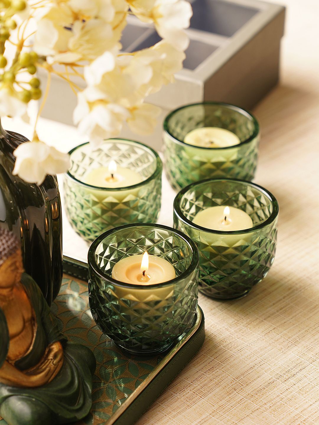 

Pure Home and Living Green 4 Pieces Glass Candle Holders