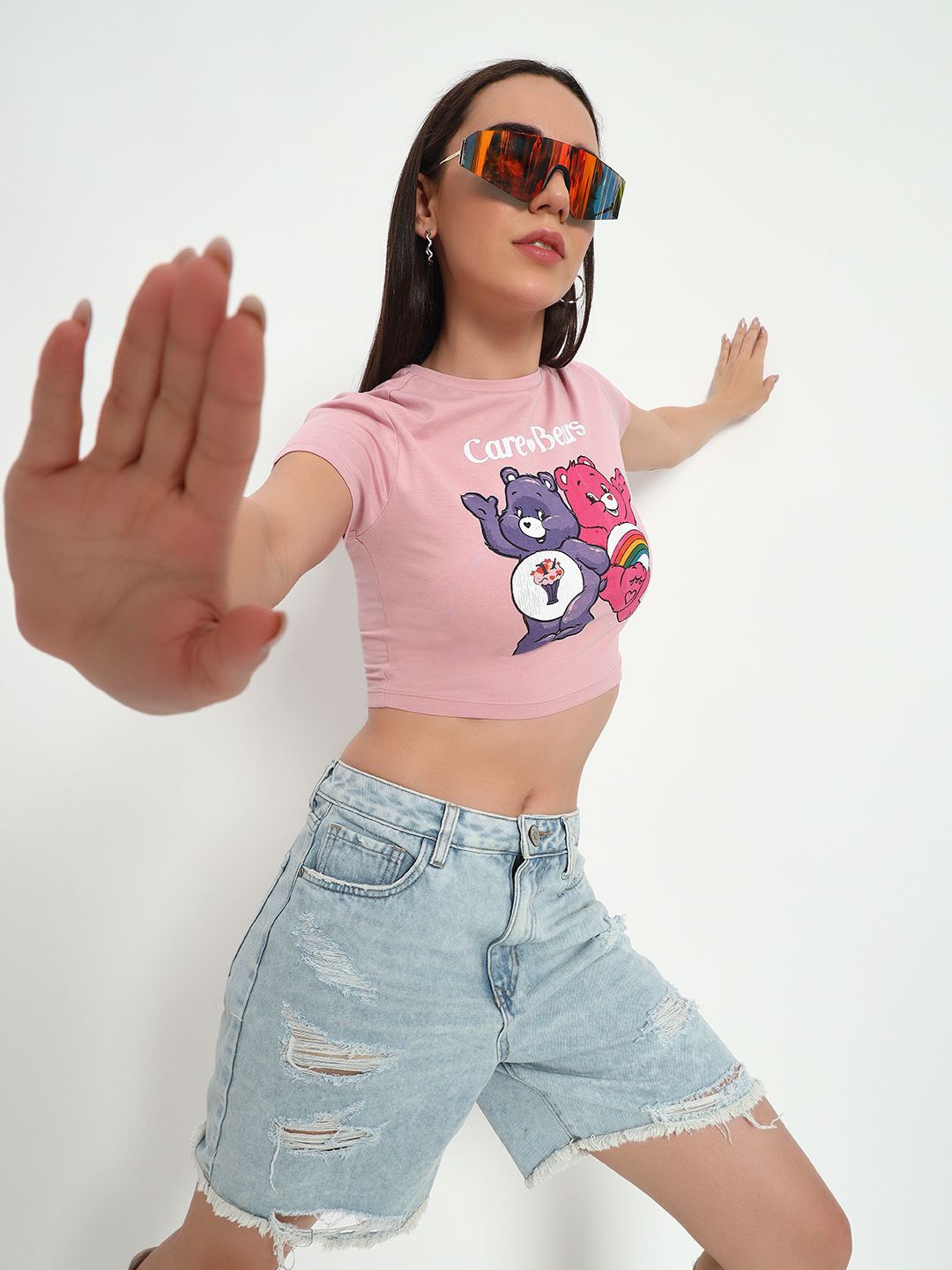

Sugercandy Women Graphic Printed Round Neck Crop Top, Pink