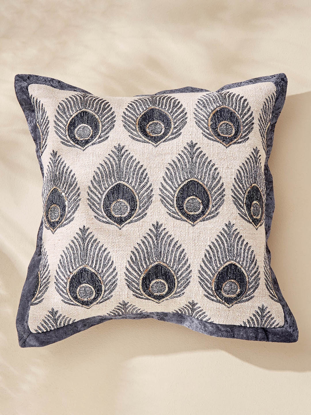 

Home Centre Plushify Grey & Beige Embroidered Square Cushion Cover