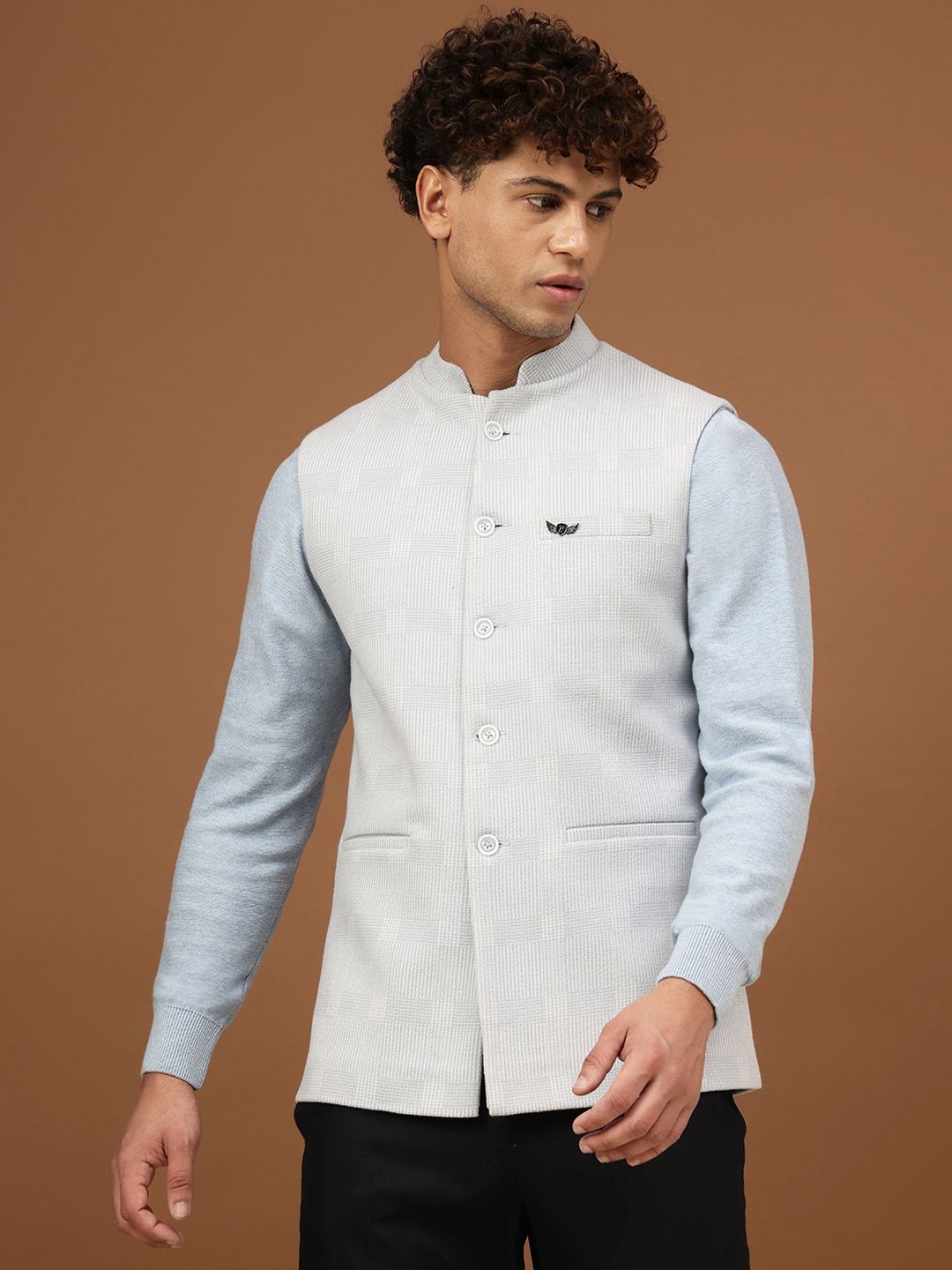

Richlook Men Woven Check Jawahar Nehru Jackets, Blue