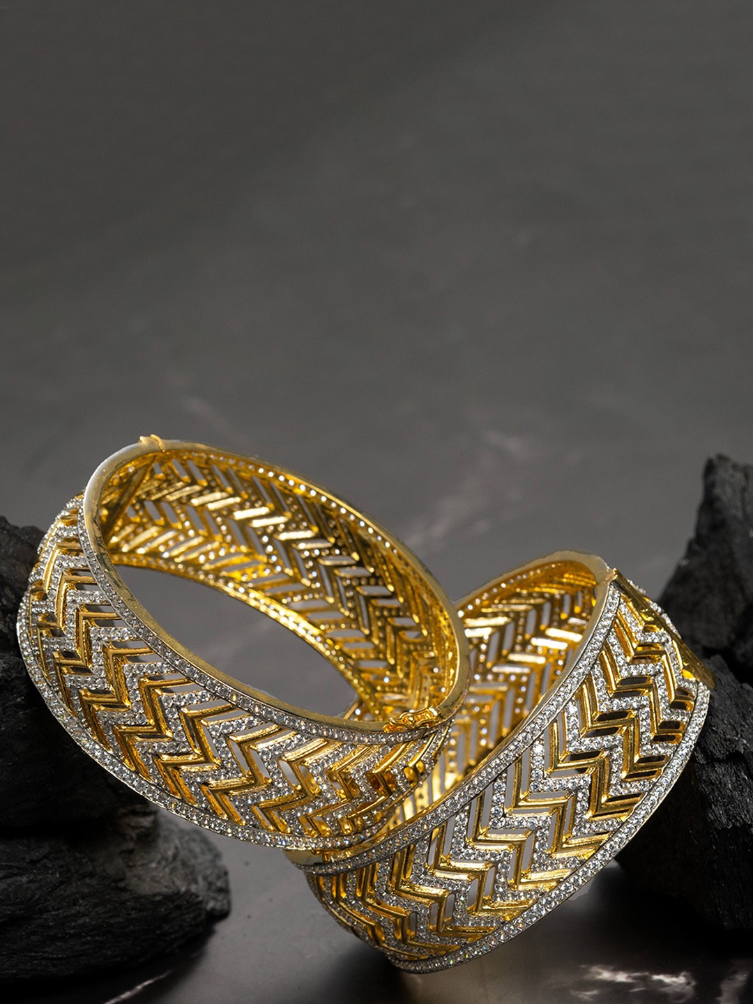 

Zevarly Pack Of 2 Gold Plated AD-Studded Bangles