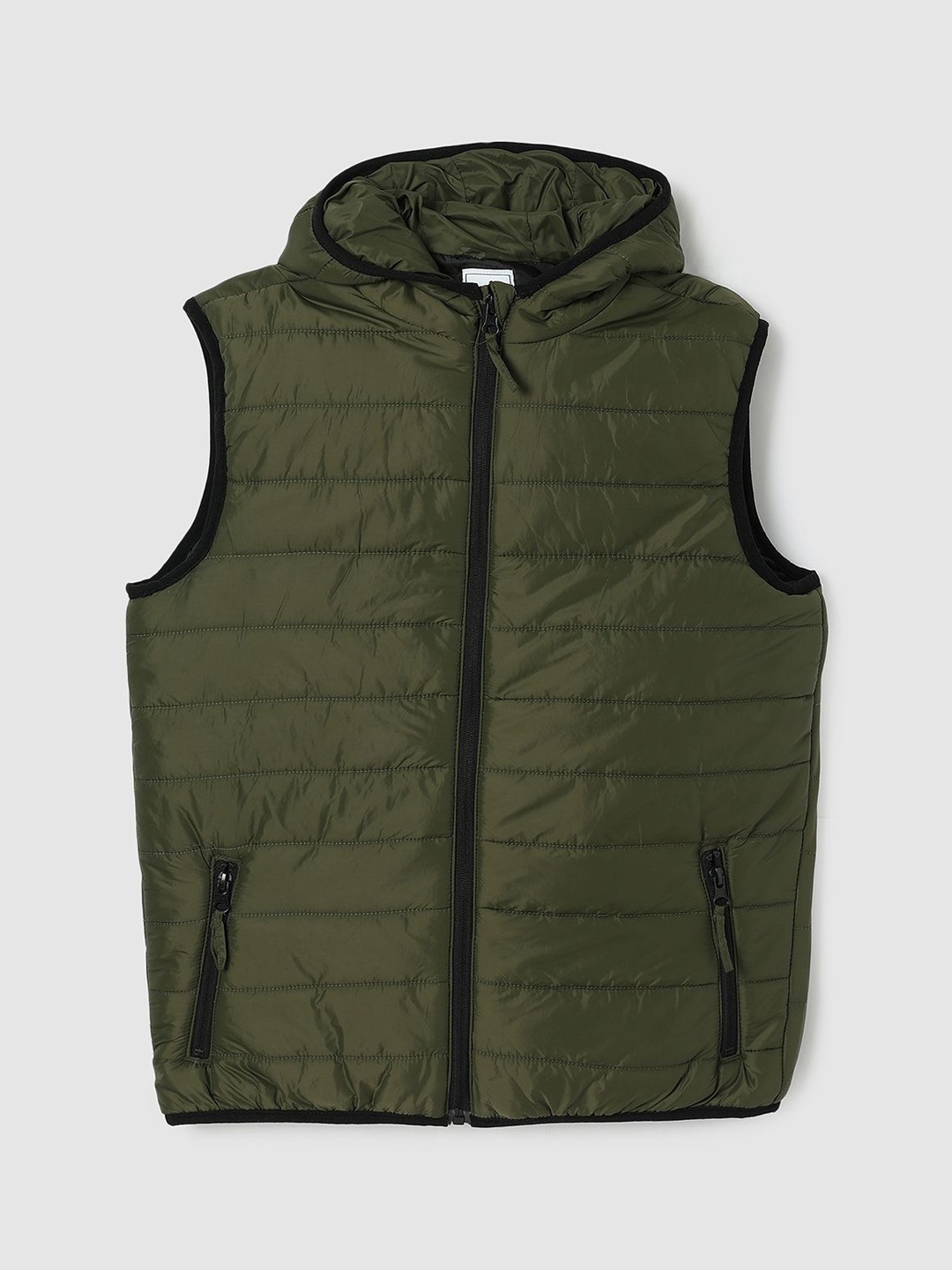 

max Boys Hooded Solid Casual Padded Jacket, Olive