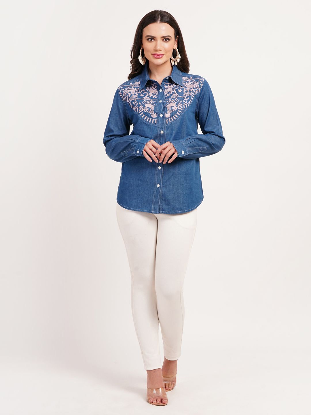 

SUMAVI-FASHION Women Classic Spread Collar Textured Cotton Casual Shirt, Blue
