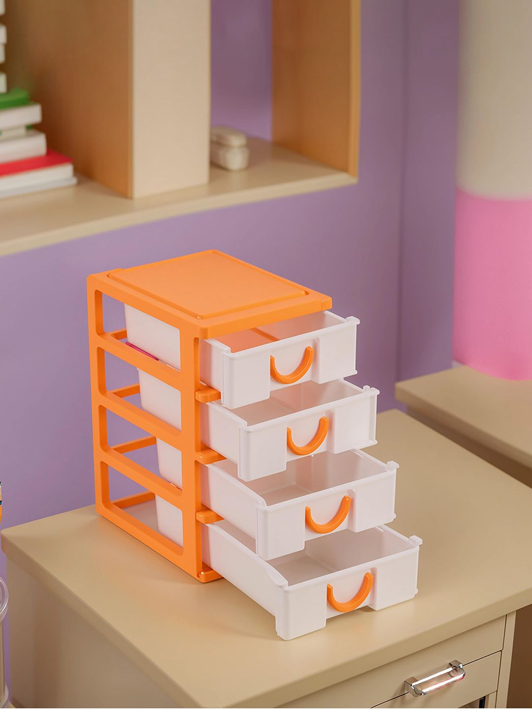 

Kuber Industries White & Yellow 2 Pieces Reusable 4-Layer Drawer Organiser