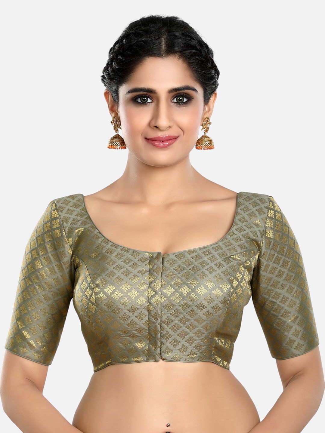 

Biyu Women Woven Design Printed Saree Blouse, Grey