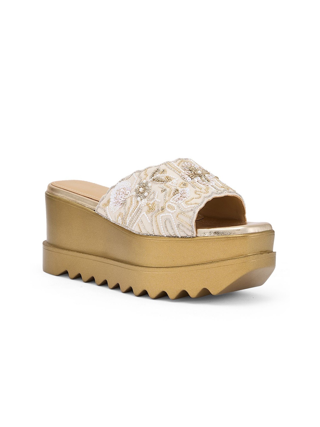 

Anaar Women Embellished PU Wedge Heel Sandal, Off white