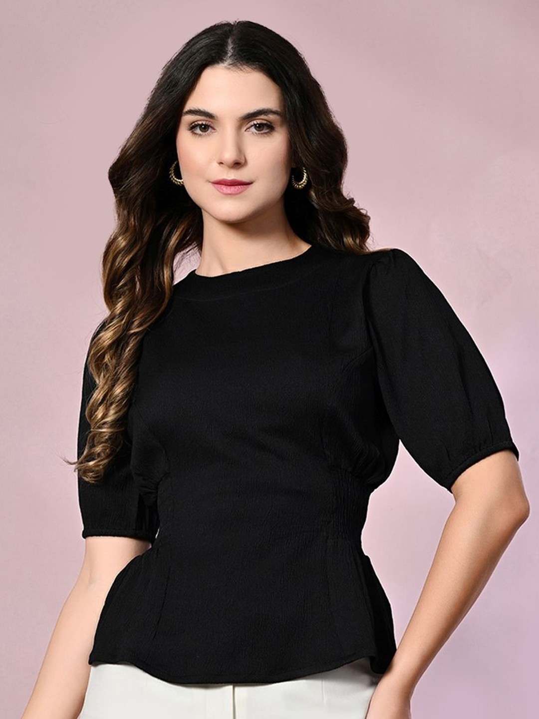 

PRETTY LOVING THING Women Cinched Waist Top, Black