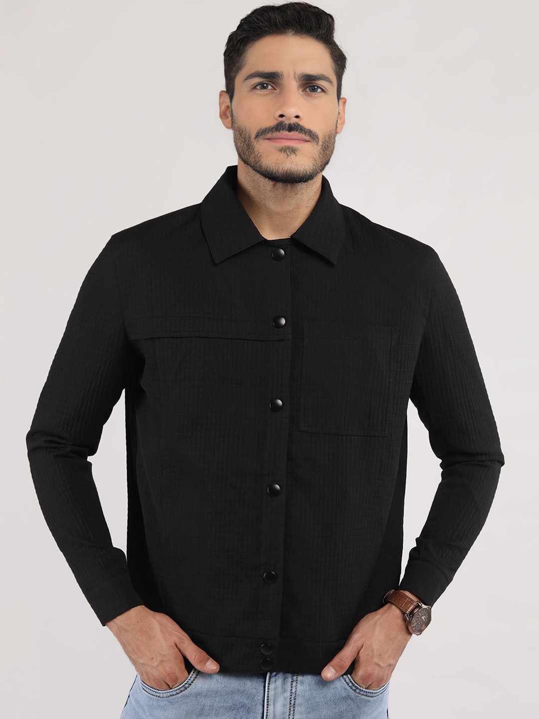 

The Roadster Lifestyle Co Spread Collared Shacket, Black