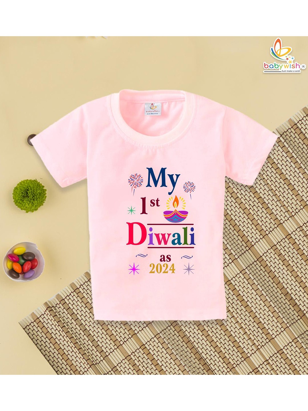 

Babywish Unisex Kids Typography Printed Round Neck Cotton T-shirt, Pink