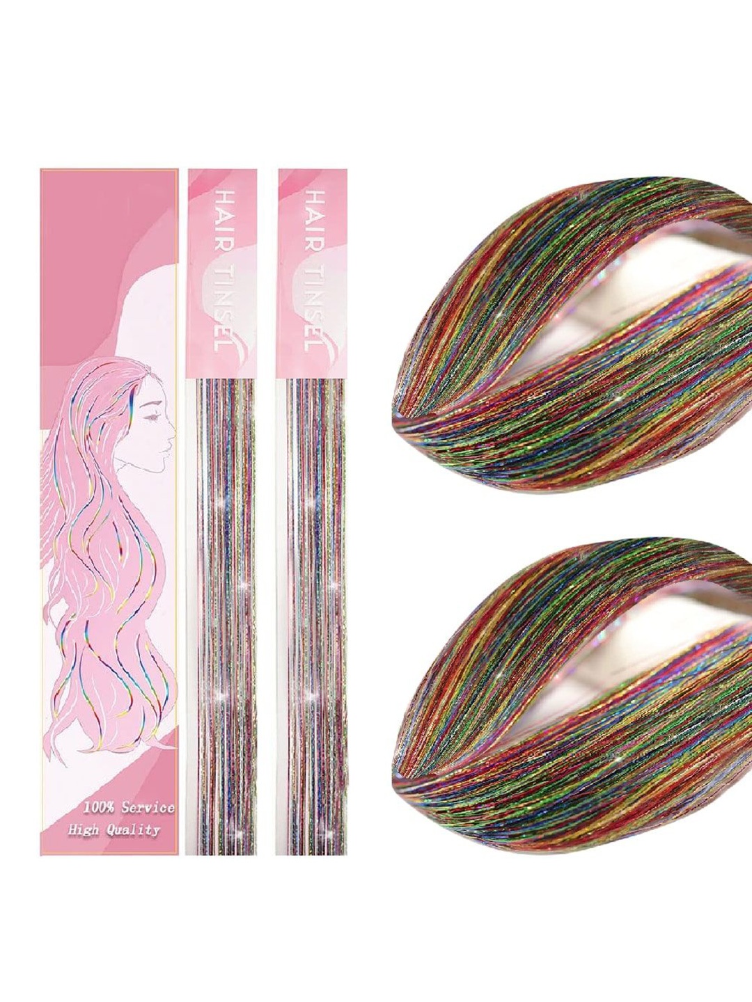 

D-Divine Set Of 2 Tinsel Clip-In Straight Six Colors Strand Hair Extensions - 49.7 cm, Multi