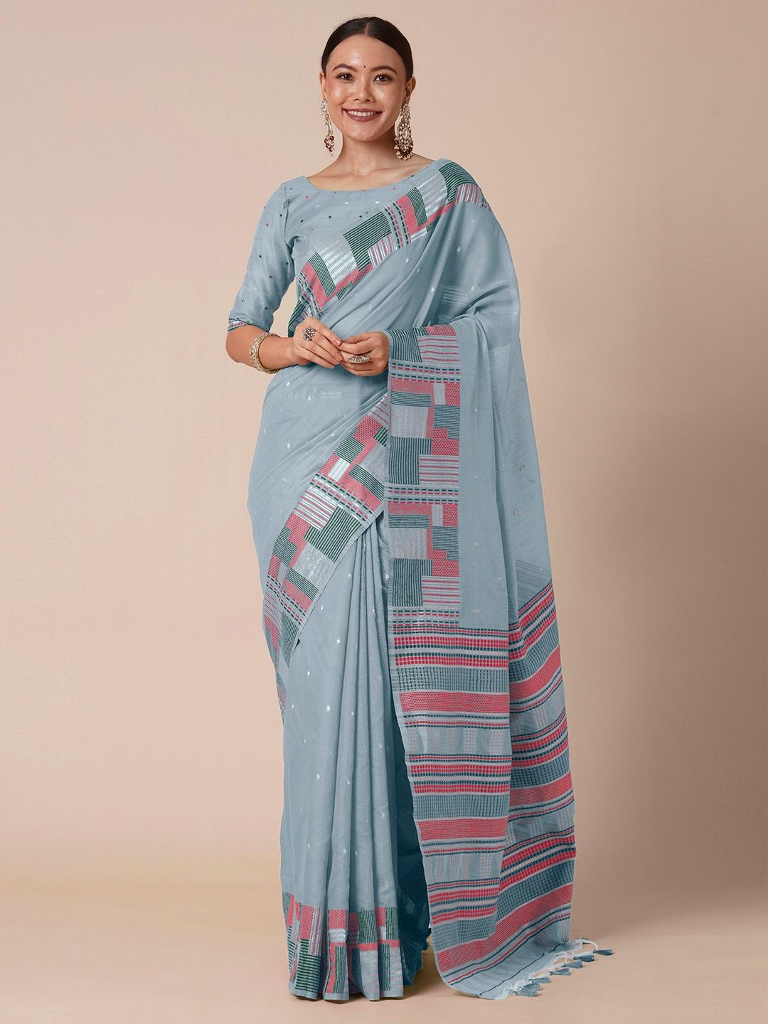 

House of Pataudi Ethnic Motif Woven Design Silk Saree, Grey