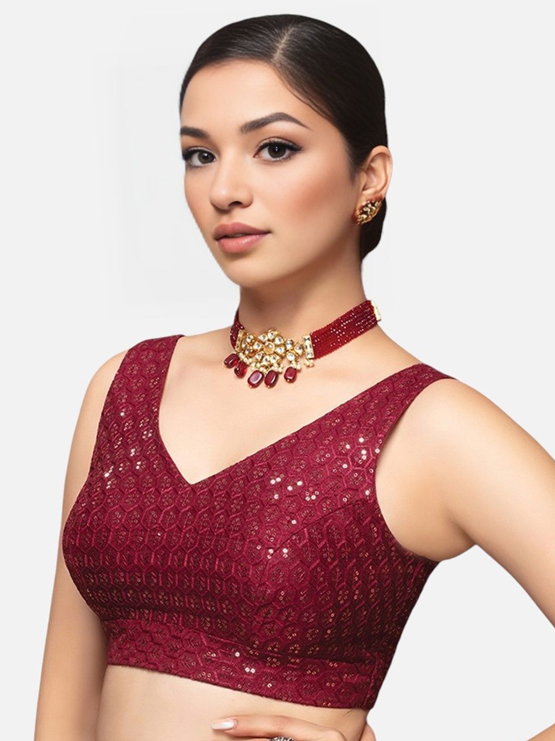 

Biyu Sequinned Embellished Saree Blouse, Maroon