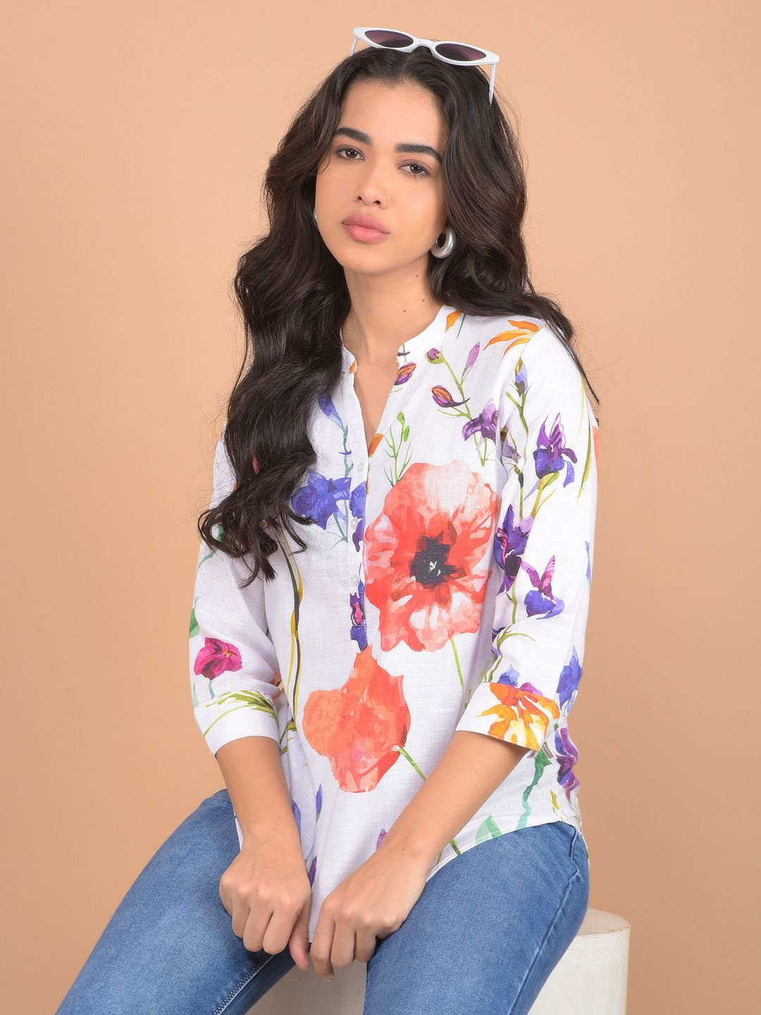 

Crimsoune Club Women Floral Printed Top, White