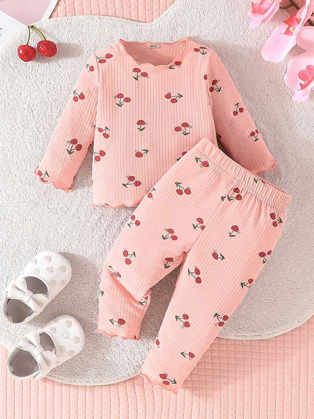 

INCLUD Girls Printed Top with Trousers, Peach