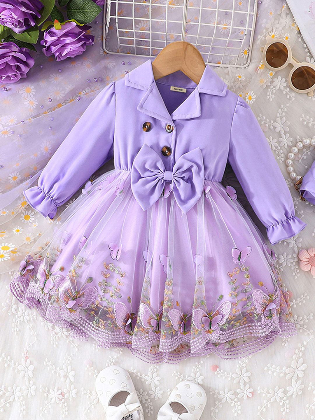 

INCLUD Girls Embroidered Fit & Flare Dress, Purple