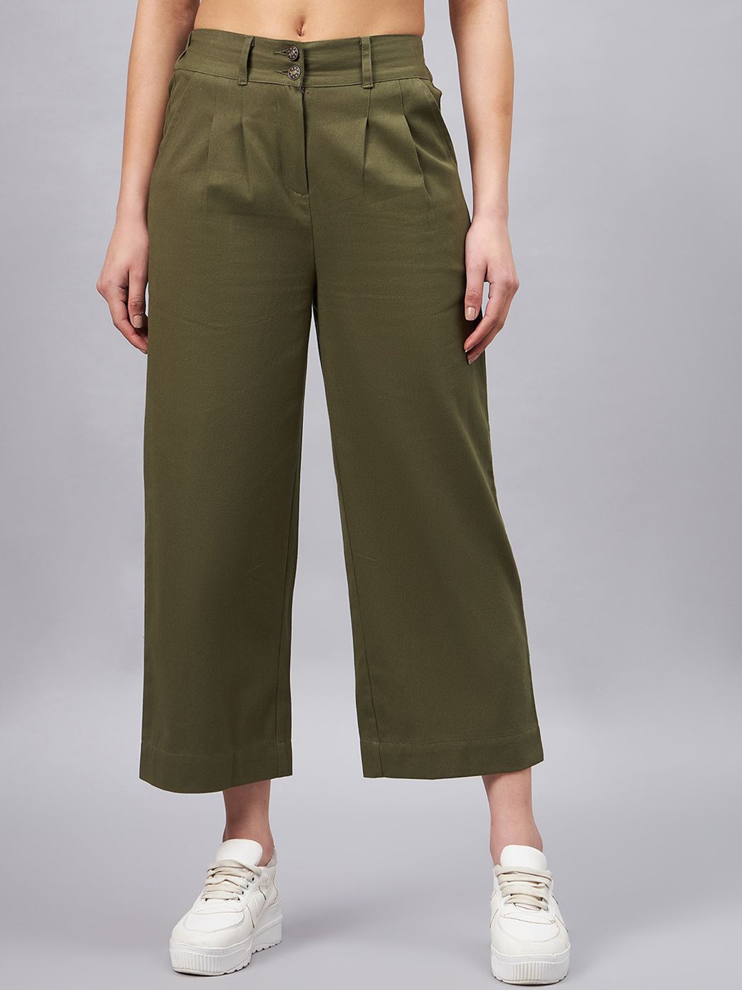 

WineRed Women Regular Fit High-Rise Cotton Trousers, Olive