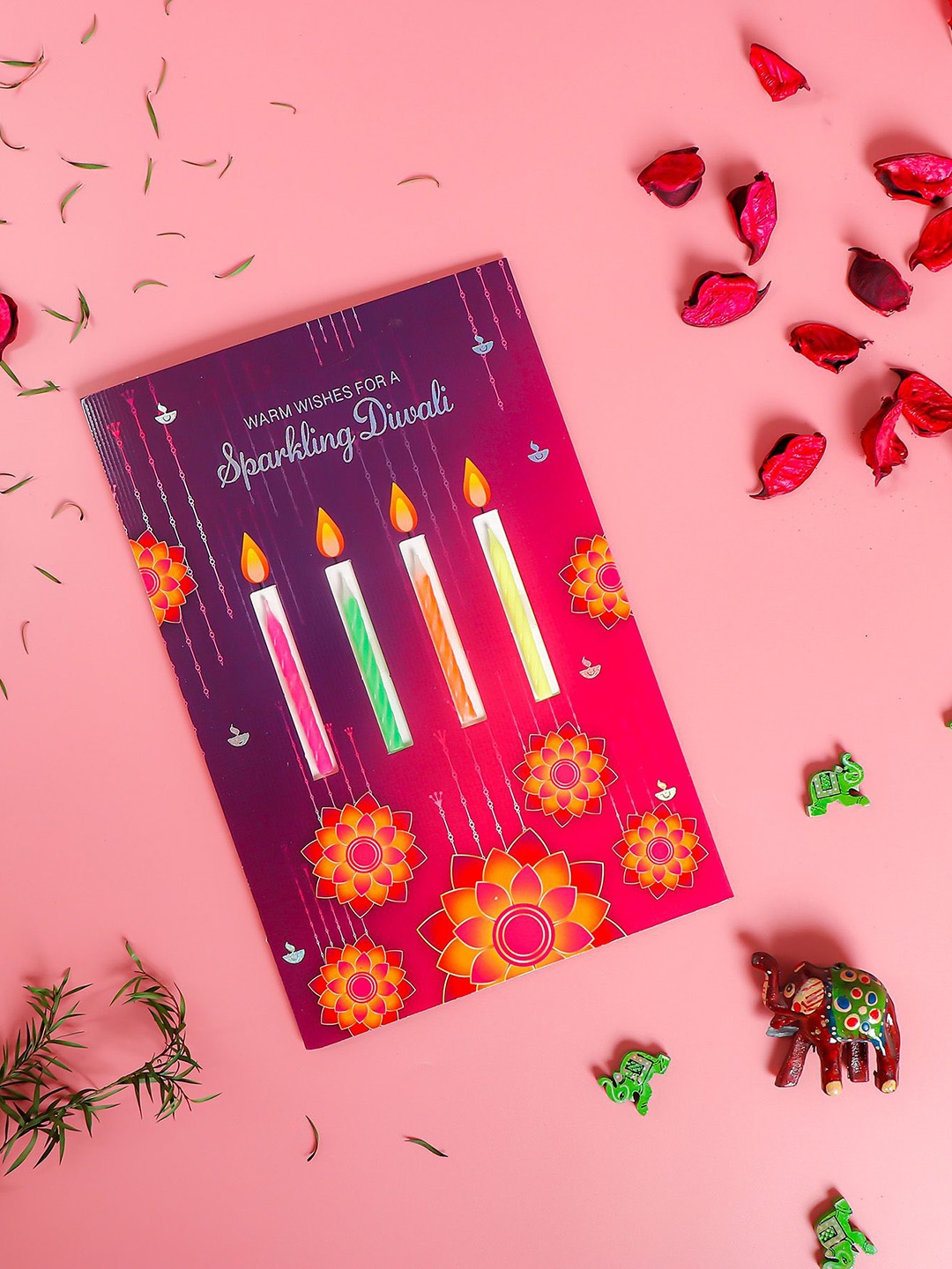 

Archies Self Design Sparkling Diwali with Candles Greeting Card, Red