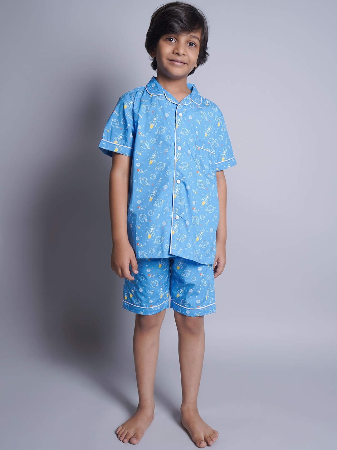 

Biglilpeople Boys Printed Pure Cotton Night suit, Blue