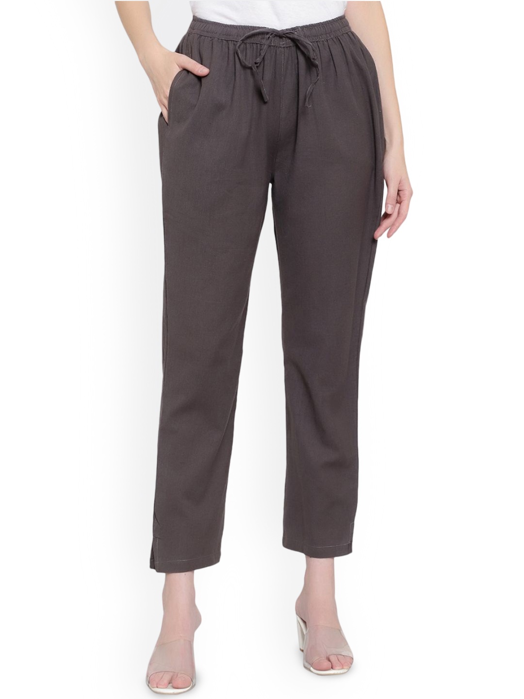 

Alakh Creation Women Mid-Rise Relaxed Pleated Trousers, Grey