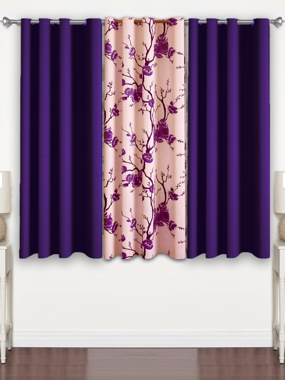 

Lunar Days Blue 3 Pieces Floral Room Darkening Window Curtains