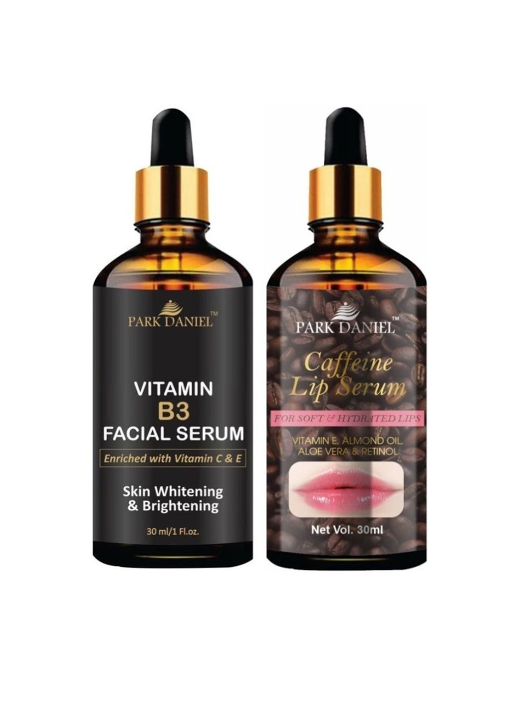 

Park Daniel Set Of Vitamin B3 Facial Serum & Caffeine Lip Serum - 30ml Each, Brown