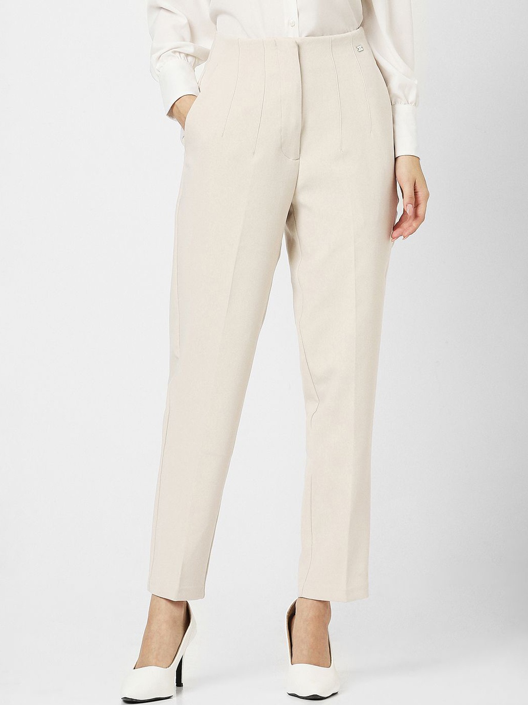 

Van Heusen Woman Women Slim Fit Pleated Trousers, Cream