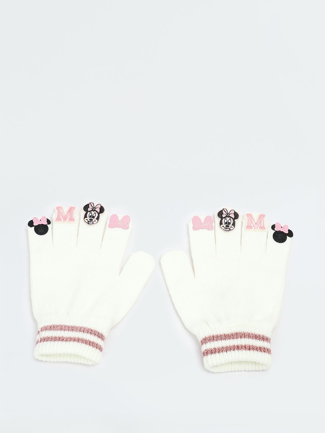 

max Girls Striped Winter Gloves, Off white