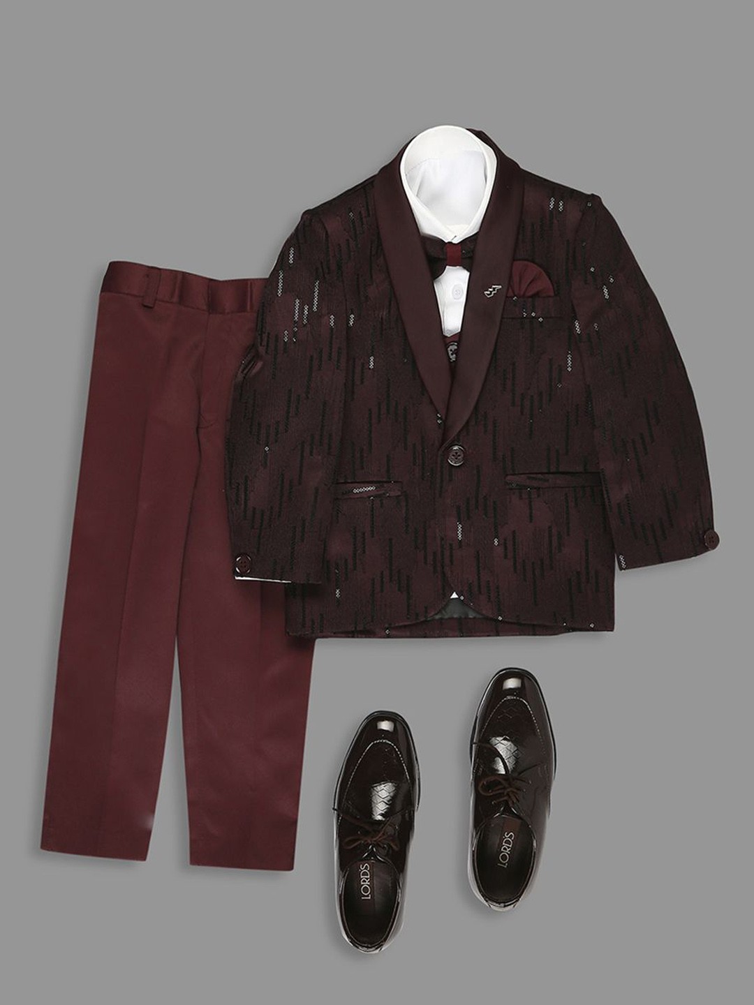 

YK Infant Boys 5-Pcs Cotton Satin Suits, Maroon
