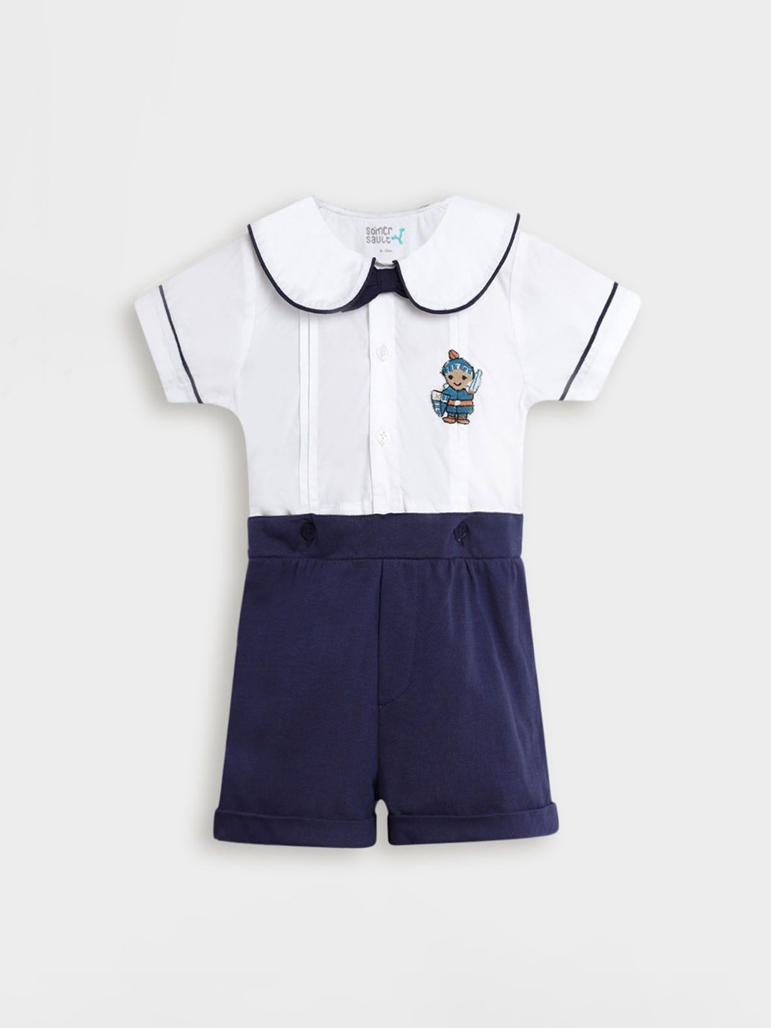 

Somersault Infants Boys Cotton Shirt Collar Neck Rompers, White