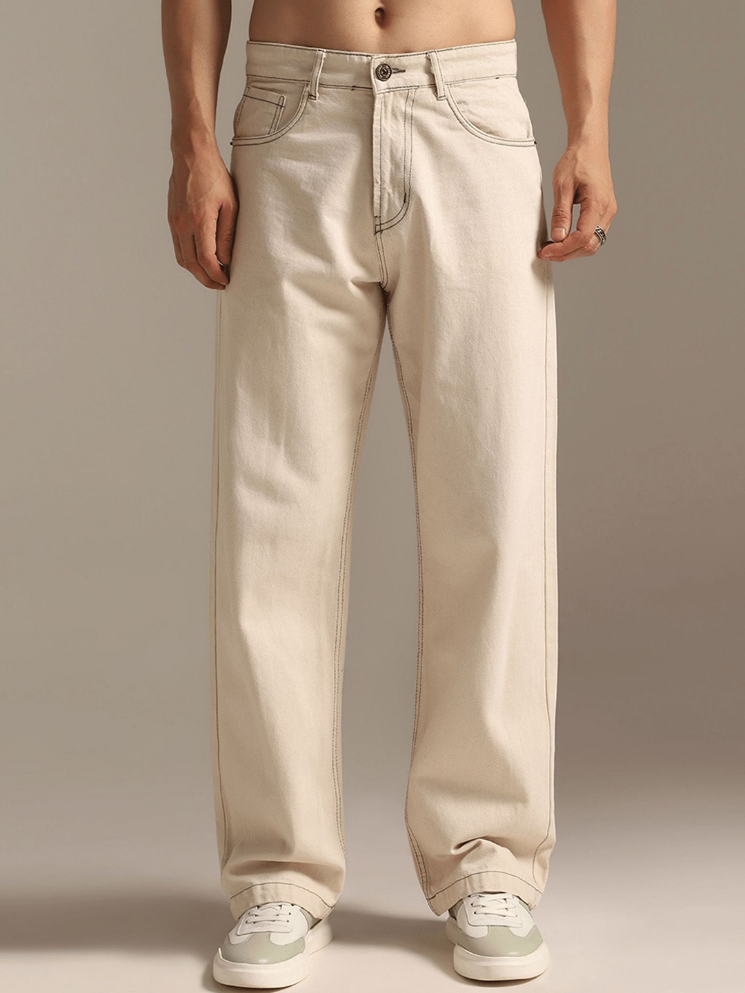 

DI LUSSO Men Wide Leg Slash Knee Jeans, Off white