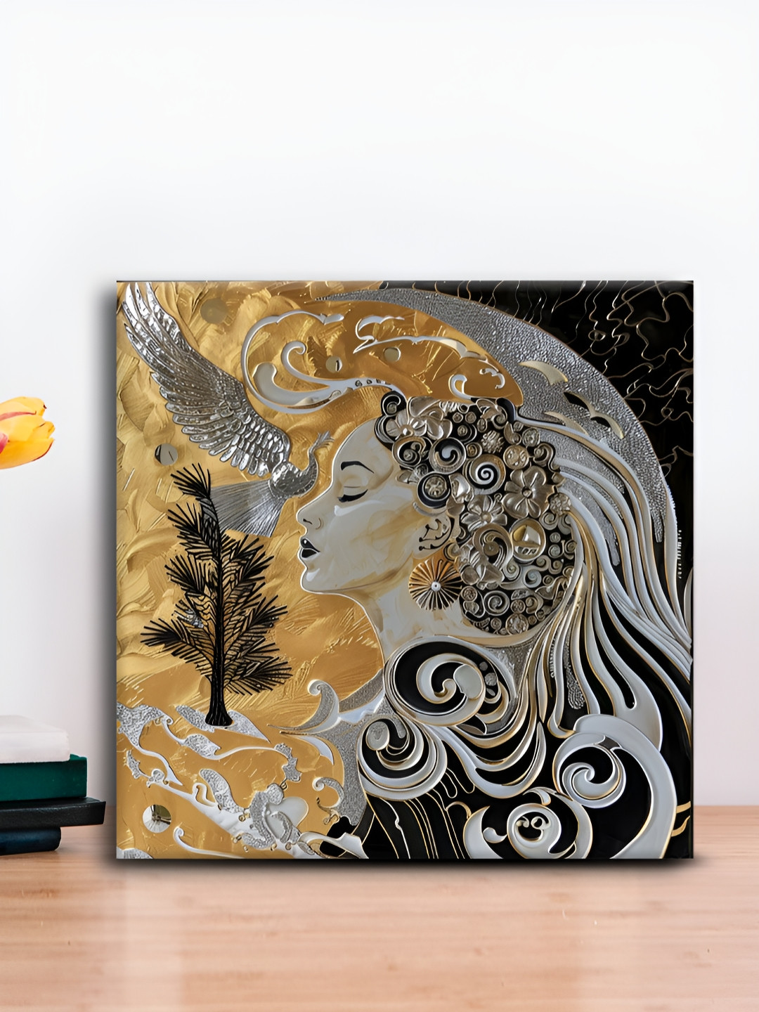 

OLIVE TREE Gold Toned & Grey Women Canvas Painting Wall Art