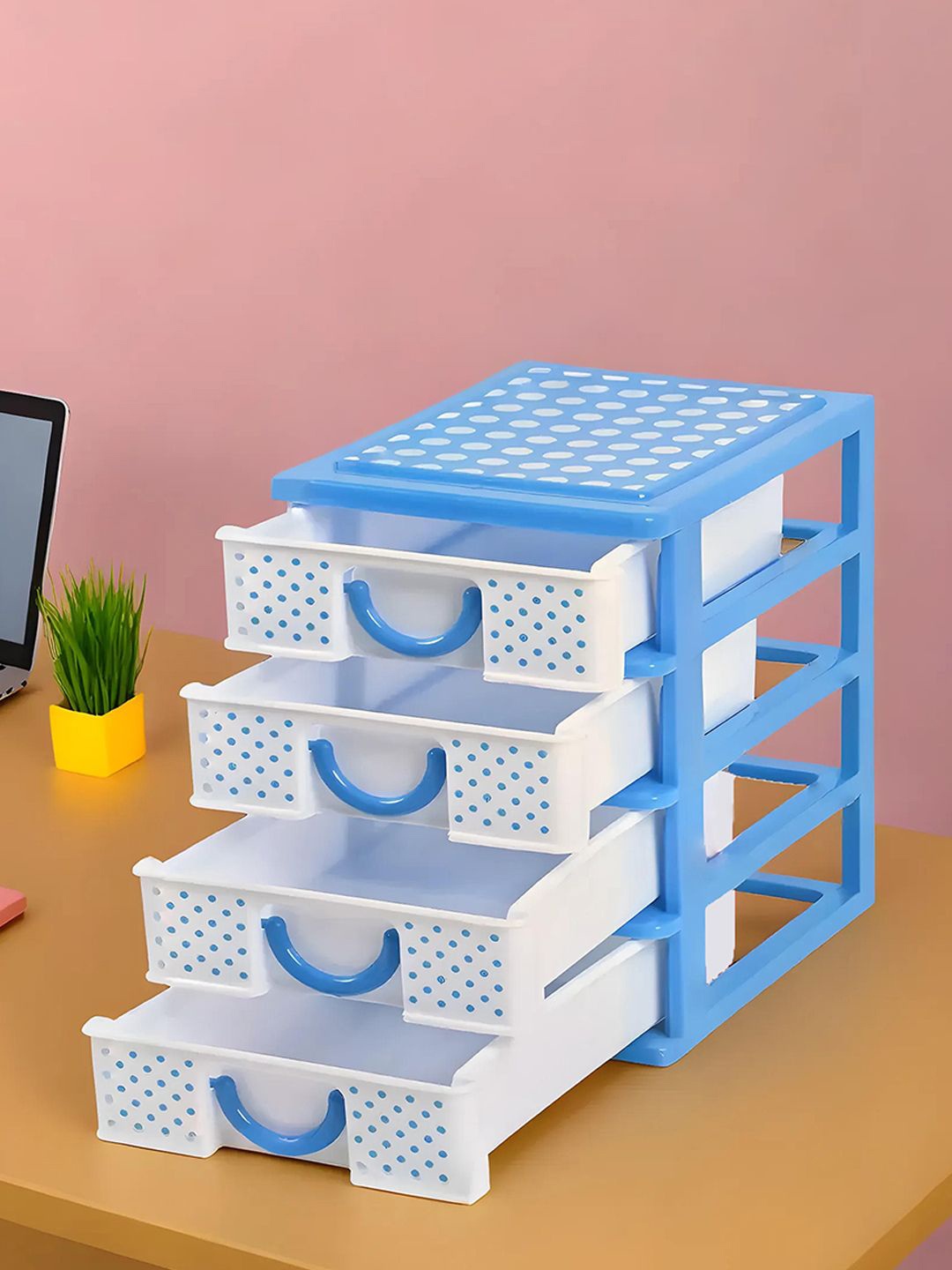 

Kuber Industries White& Blue 2 Pieces Reusable 4-Layer Storage Organizer